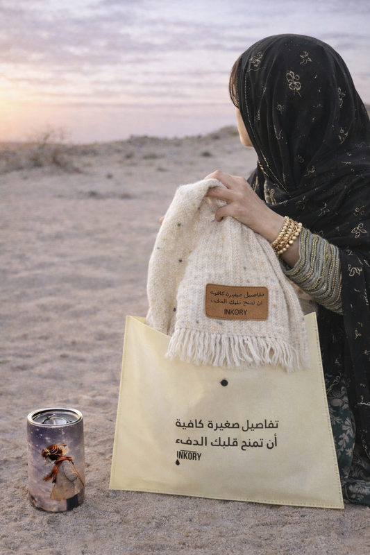 قطعة شتوية متكاملة | ماق وشال بعبارة دافئة