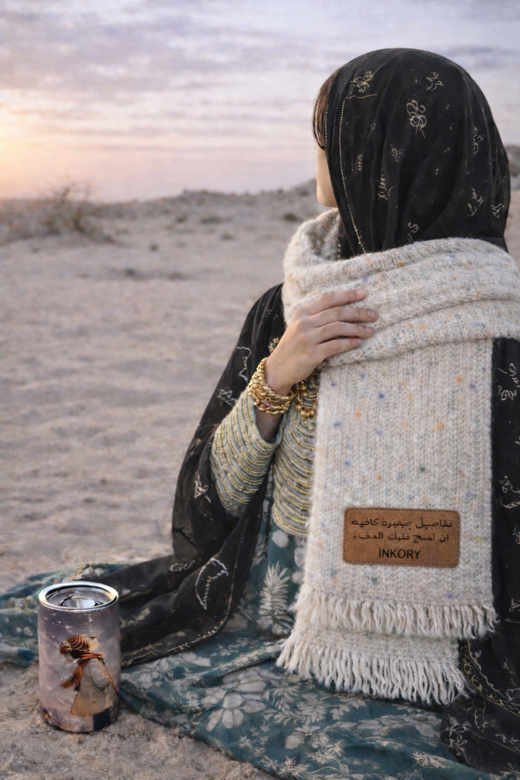 قطعة شتوية متكاملة | ماق وشال بعبارة دافئة